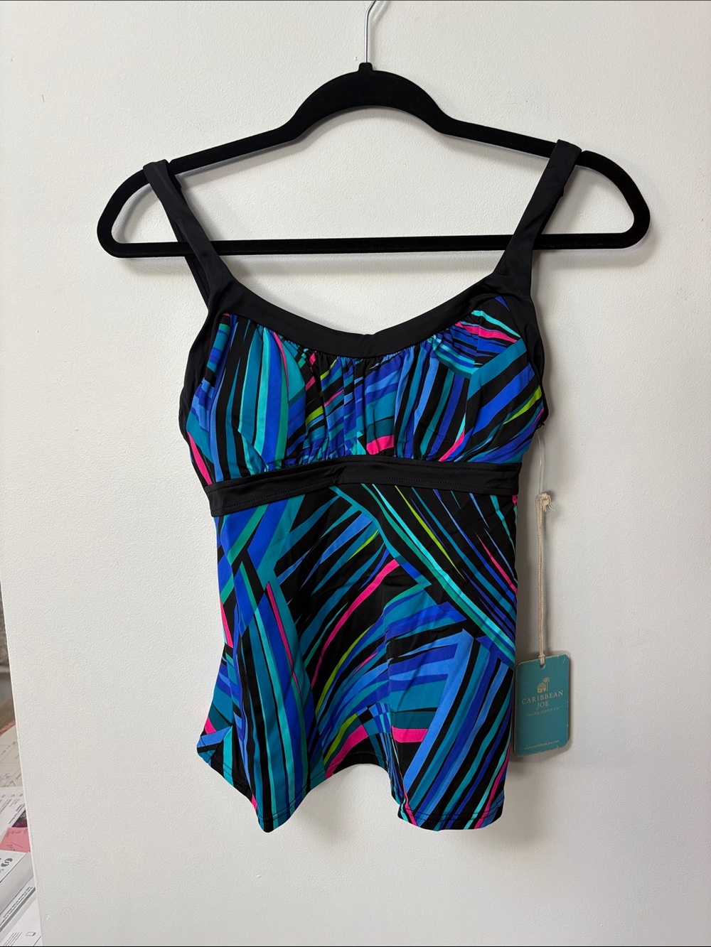 Caribbean Joe CIRQUE DU CJ Framed Peasant Tankini Top,Size 10,NWT